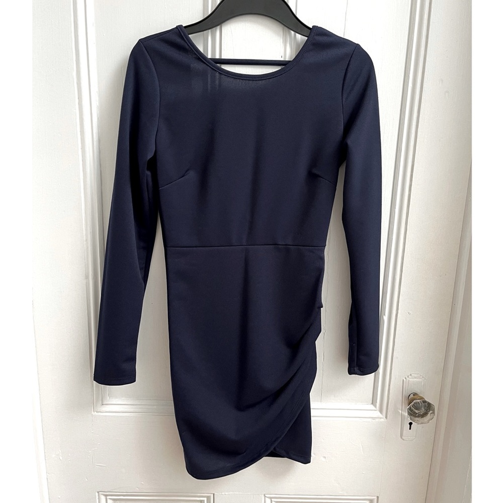 Windsor Navy Long Sleeve Open Back Wrap Dress
